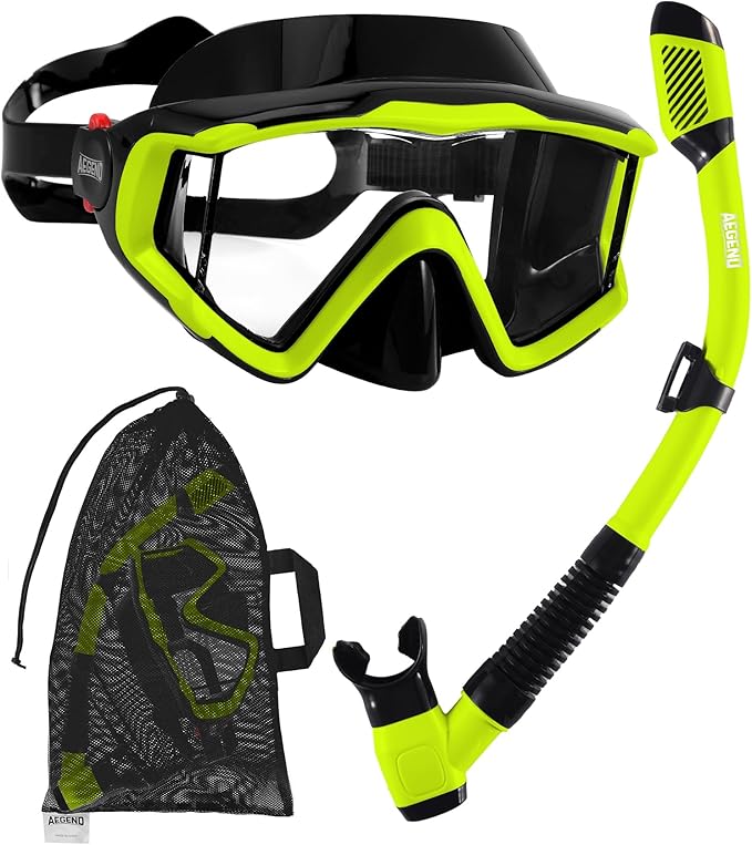 Aegend Snorkeling Gear for Adults Youth Kids, Snorkel Mask with Top Dry Valve - Panoramic View Anti-Leak and Anti-Fog with Mesh Bag for Snorkeling, Scuba Diving, Freediving & Swimming
