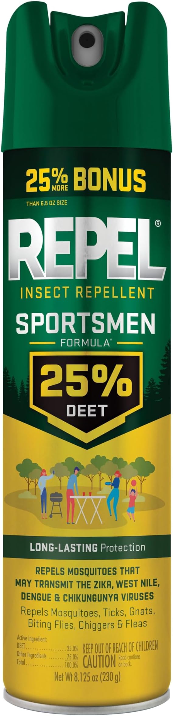 Repel Insect Repellent Sportsmen Formula 25% DEET, 8.125 Ounces, Bonus Aerosol with 25% DEET to Repel Mosquitoes, Ticks, Gnats, Biting Flies, Chiggers and Fleas for Long-Lasting Protection