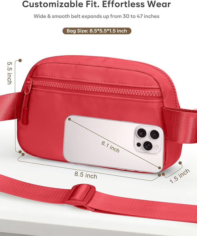 Pritent Fanny Packs for Women Cross Body Bag Waterproof Belt Bag with Adjustable Strap and Zipper Back Pocket Small Crossbody Bags Fashion Waist Packs for Workout Travelling(Coral Red)
