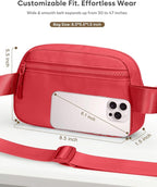 Pritent Fanny Packs for Women Cross Body Bag Waterproof Belt Bag with Adjustable Strap and Zipper Back Pocket Small Crossbody Bags Fashion Waist Packs for Workout Travelling(Coral Red)