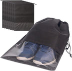 8 PCS Shoe Bags for Travel Non-Woven Large Shoes Pouch Storage Organizer with Rope for Men and Women Black