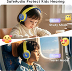 Candy Bila Kids Headphones, Wired Headphones for Kids Over Ear with Microphone, 85/94dB Volume Limiter Headphone for Girls Boys, Foldable Headphone for Learning & Entertainment, Light Yellow