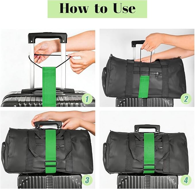 Multi Use Strong Adjustable Luggage Connector Straps for Suitcases,2 Pack Flexible Luggage Accessories Elastic Fastening Bag Strap (Blue and Green)