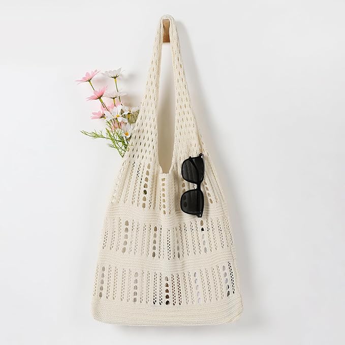 WantGor Crochet Bags, Beach Mesh Tote Bag Womens Shoulder Shopping Handbag Casual Travel Totes Bag Foldable Hobo Bags