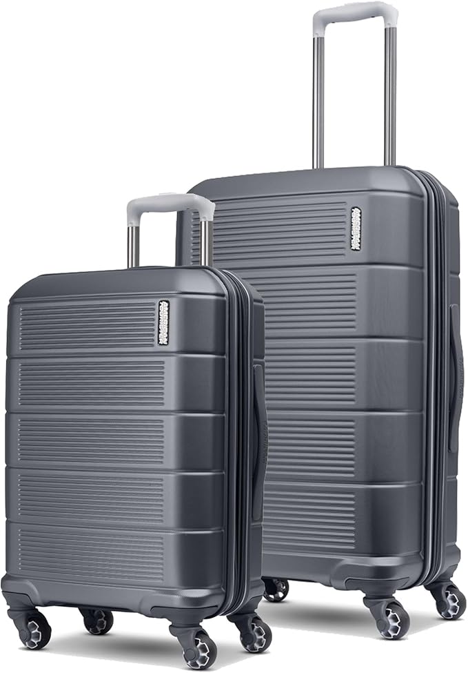 American Tourister Stratum 2.0 Hardside Expandable Luggage with Spinners, Charcoal, 2PC SET (Carry-on/Medium)