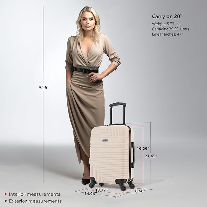 InUSA RESILIENCE Luggage with Spinner Wheels | Durable Lightweight Hardshell Suitcase, Spacious Travel Bag with Handle and Trolley | 20-Inch Carry On Small Luggage | Sand