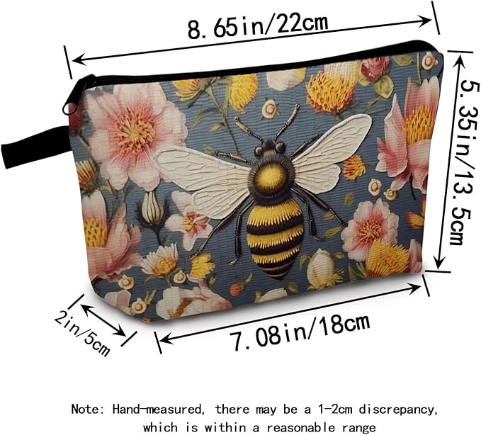 Bee Makeup Bag for Women Travel Cosmetic Organizer Bag Teacher Appreciation Gifts Small Zipper Toiletry Bag