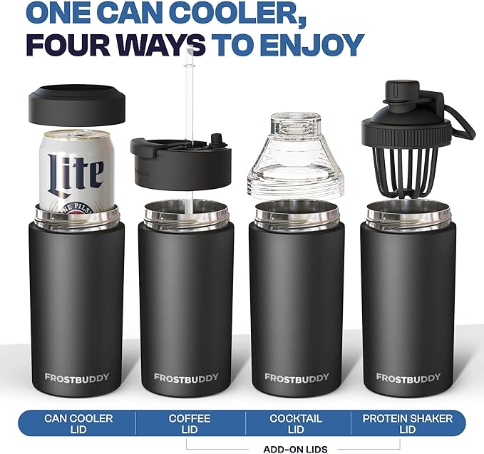 Frost Buddy Universal Can Cooler - Fits all - Stainless Steel Can Cooler for 12 oz & 16 oz Regular or Slim Cans & Bottles - Stainless Steel (Mossy Oak Bottomland)