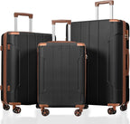 3 Piece Luggage Set, Hardside Suitcase with Spinner Wheels, TSA Lock & Expandable Hard Shell, Carry on and Checked Luggage for Travel, Maletas de Viaje for Men & Women(Black Brown 3 Sets, 20/24/28")