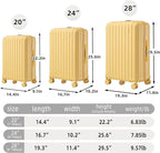Luggage Sets 3 Piece with Double Spinner Wheels, Carry on Hardshell ABS Suitcases Set with TSA Lock, Lghtweight Checked Luggage for Different Travelling (Yellow, 20"/24"/28")
