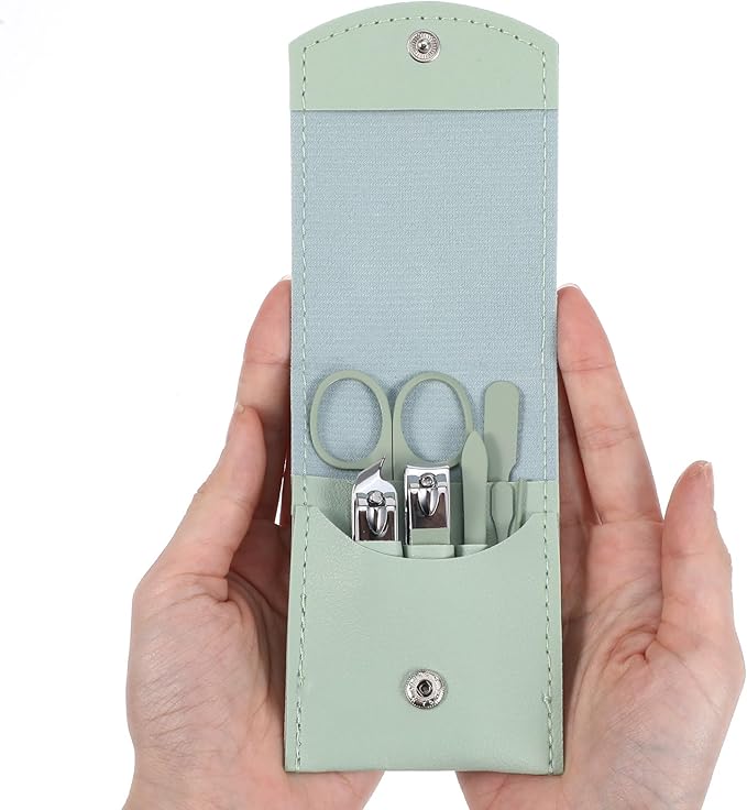 7 in 1 Nail Clipper Set Manicure Kit Premium Stainless Steel Fingernail & Toenail Clippers, Portable Travel Manicure & Pedicure Grooming Care Kits with PU Leather Pouch, Gifts for Men Women Parents