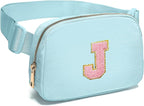 Gitus Gifts for 7 8 9 10 11 Year Old Girls Belt Bag Fanny Pack Crossbody Bags with Initial Letter Patch Birthday Gifts for Daughter Sister Friends Teen girls (Icing Blue-J)