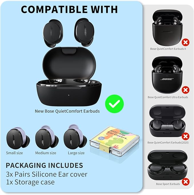 [3 Pairs] Ear Tips Covers for New Bose QuietComfort Earbuds, Sport Anti-Slip EarTips Silicone Anti Scratches Replacement Ear Covers Earbuds Accessories (S/M/L) (Purple)