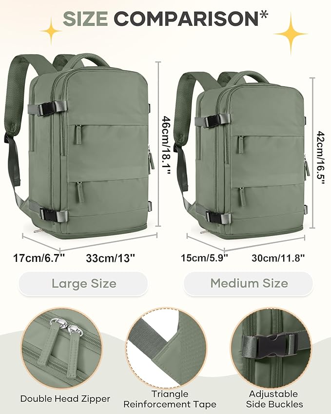 coofay Large Travel Backpack For Women Men Airline Approved Carry On Backpack Flight Approved Waterproof Sports Luggage Backpack Casual Daypack Small Hiking Backpacks Grey Green