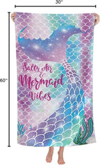COMFAR Mermaid Microfiber Beach Towels for Girls/Kids Personalized Beach Towels for Toddler/Baby, Cute Beach Towel, Thin Quick Dry Pool Towel 30"x 60"