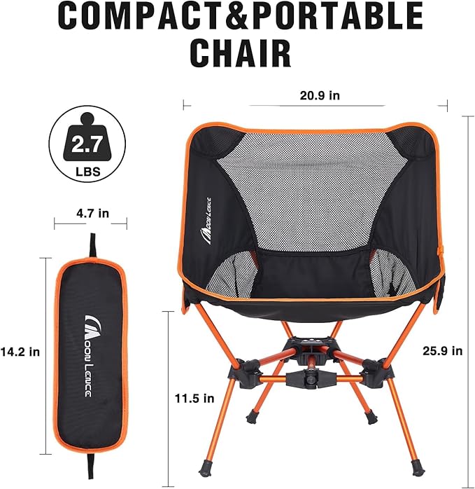 MOON LENCE Portable Camping Chair Backpacking Chair - The 4th Generation Ultralight Folding Chair - Compact, Lightweight Foldable Chairs for Hiking Mountaineering, Beach (Orange-2Pack)