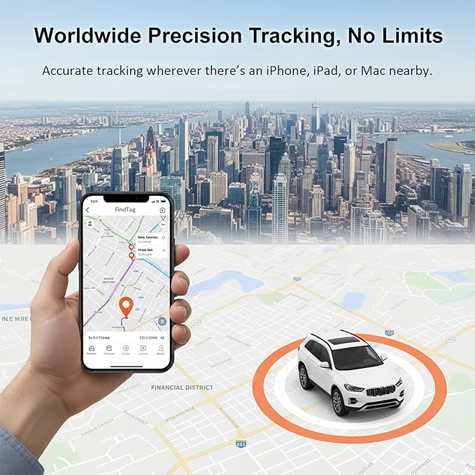 Car Tracker Compatible with Apple Find My(iOS Only)Mini Item GPS Tracking Device with Hidden Magnetic Case Anti Theft Locator No Subscription Global Network Waterproof for Vehicles Trucks Fleet Assets