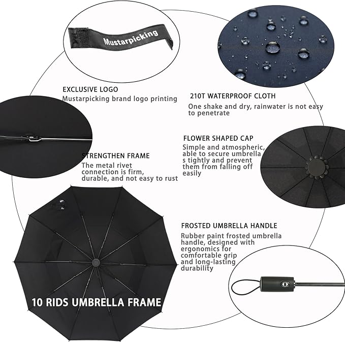 Umbrella Reverse Folding Umbrella Windproof Travel Umbrellas for Rain - Easy Auto Open Close, Durable & Compact Umbrella, Strong Fiberglass Frame, Waterproof Canopy - Backpack, Purse, Portable Umbrella for Travel