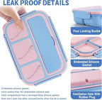 shell and turtle Bento Box Adult Lunch Box, Lunch Containers for Kids Girls Boys with 4 Compartments, Lunchable Food Container with Utensils, Sauce Jar, Muffin Liners, 40 Oz/5 Cup, Blue Pink