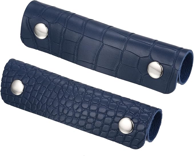 PATIKIL Luggage Handle Wrap, 2 Pack Irregular Pattern PU Handbag Grip Cover Protector Identifier with Clasp for Suitcase Grocery Shopping Bag, Navy Blue
