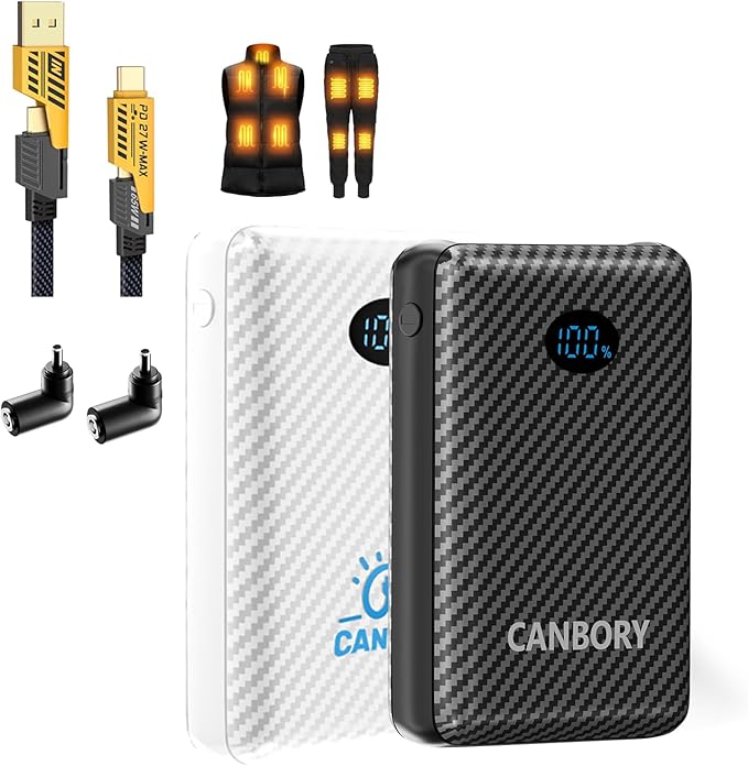 2 Pack 5V 2A/3A Battery Pack for Heated Vest Heated Jacket, 12000mAh Power Bank for Heated Apparel with LED Display with 7.4V DC Port