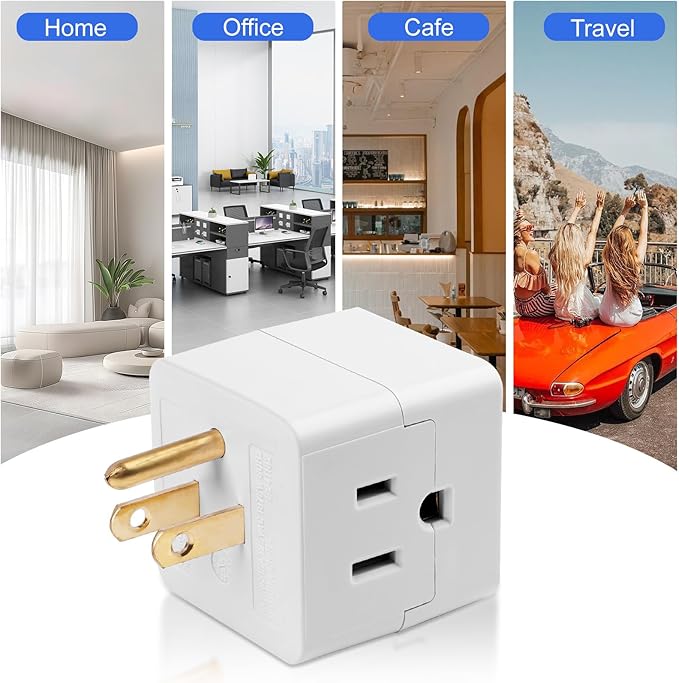 Outlet Splitter 3 Prong, Grounded Plug Extender, UL Listed 3 Outlet Wall Adapter Cube Tap, 90 Degree Wall Tap Triple Power Adapter, 3 Way Multi Outlet Plug Power Outlet Expander for Home or Travel
