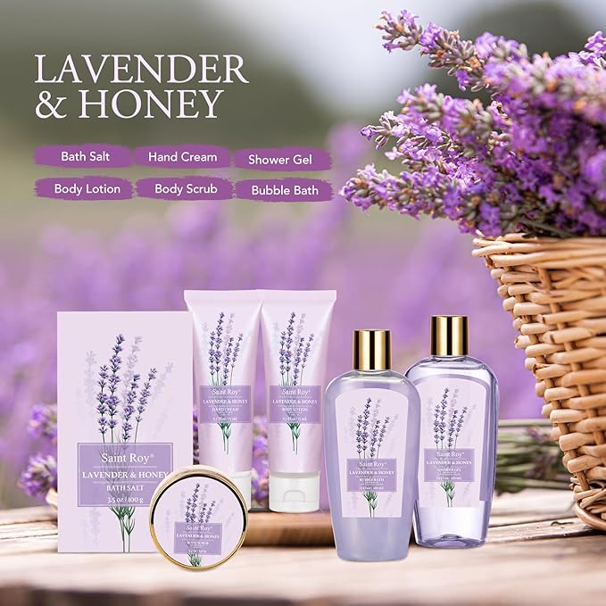 Mothers Day Gifts for Women, Spa Kit, Self-Care Set, Spa Gifts for Women Bath and Body Lavender Honey Gift Set, Spa Gift Basket for Self Care, Relaxing Bath Sets, Grandma, Girlfriend, Sister