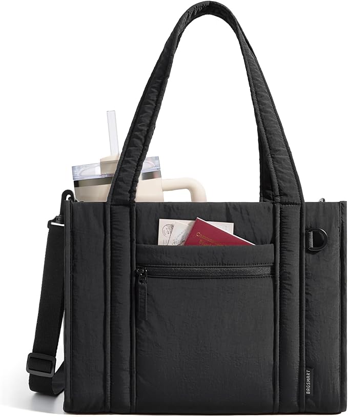 BAGSMART Boxy Tote Bag for Women, Crossbody Bag with Zipper, Crush Bow Purses for Travel Work College