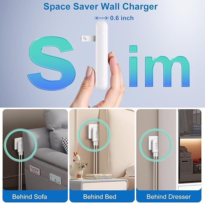 Slim Flat USB C Wall Charger, Costyle 2 Pack 50W USB A & USB C Charger Block Quick Fast Charge 3.0 Charging Block Brick with Foldable Plug Adapter for iPhone 17 16 15 14 13 12 Pro Max Pad Air(White)