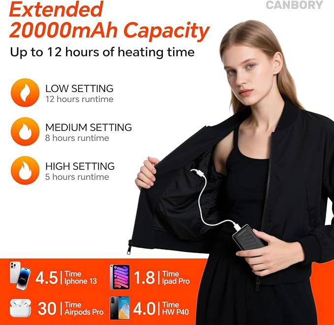 12V Battery Pack, 5V 20000mah, PD 18W USB-C in/Out, Rechargeable Power Bank Compatible for LED Strip, Breast Pump, Heated Camping Chair, Heated Jacket & Vest