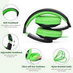 rockpapa Comfort Kids Headphones for School, Lightweight Foldable Portable Childs Boys Girls Teens Headphones Wired 3.5mm with 4.9ft Cord for Travel Airplane Tablet Phone Pad Laptop Black/Green