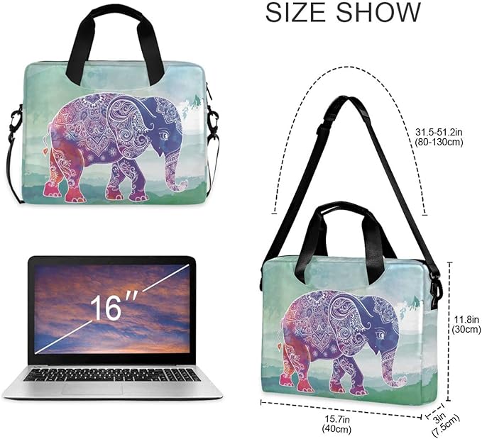 Elephant Art Watercolor Painting Laptop Case, 15.6 inch Laptop Bag, Waterproof Laptop Sleeve, Protective Briefcase for Women Men