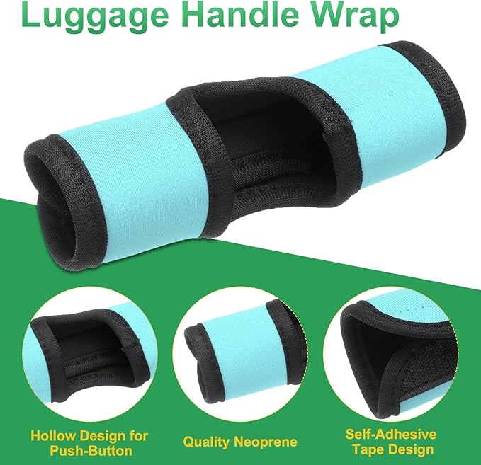 uxcell 5 Pcs Luggage Handle Wrap, Hollow Neoprene Handbag Grip Cover Protector Luggage Identifiers Suitcase Handle Wraps for Luggage Suitcase Travel Bags, Cyan