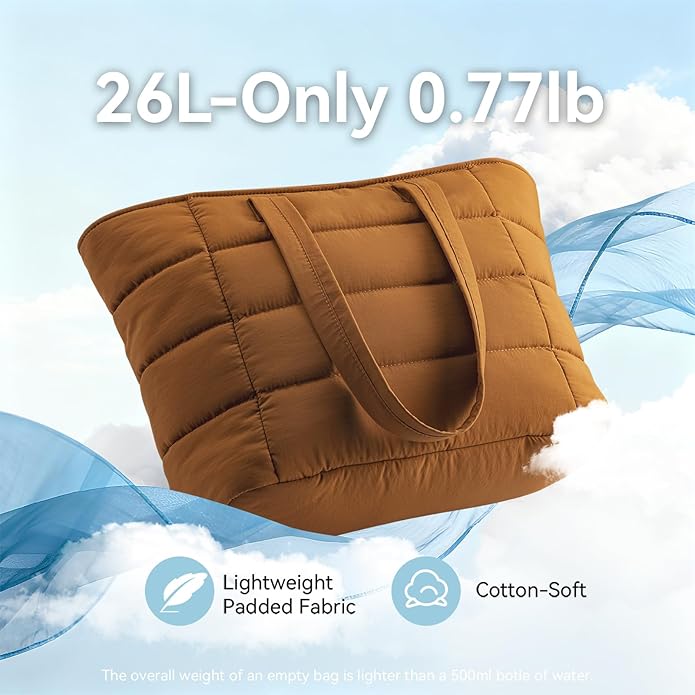 Puffer Tote Bag with Pouch,Women's Lightweight Quilted Shoulder Bag,15.6"/17.3" Laptop Travel Weekender for Work & Nurses