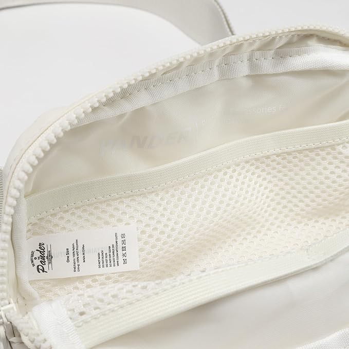 Pander Two Way Zipper Fanny Pack Nylon Everywhere Belt Bag for Women, Water Repellent Waist Packs, Crossbody Bags with Adjustable Strap (White Opal).