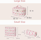 uekeboag Large Travel Quilted Makeup Bag for Women, Floral Cotton Cosmetic Bag, Coquette Aesthetic Floral Toiletry Organizer Bag