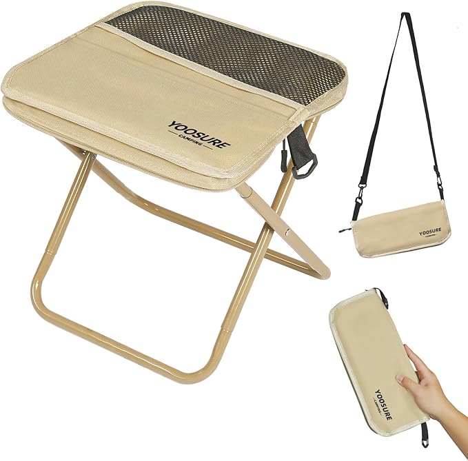 11.5" Tall Compact Collapsible Stool, Portable Folding Camp Stool with 2 Side Pockets, Lightweight Mini Folding Stool for Adults, Small Backpacking Stool for Fishing Hiking Trips