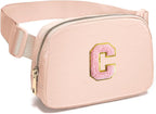 Gitus 6 7 8 9 10 Year Old Girl Gifts Belt Bag Fanny Pack Crossbody Bags with Initial Letter Patch Things for Teen Girls Easter Gifts for Girls Travel Essentials（Coral Pink-C）
