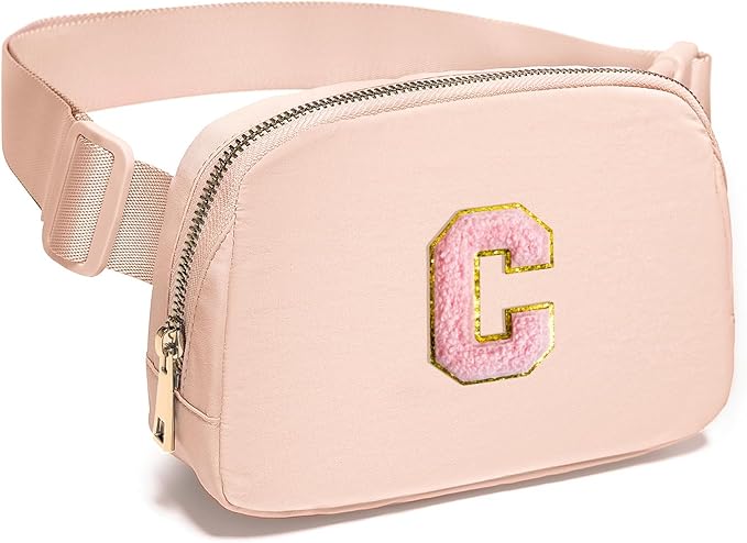 Gitus 6 7 8 9 10 Year Old Girl Gifts Belt Bag Fanny Pack Crossbody Bags with Initial Letter Patch Things for Teen Girls Easter Gifts for Girls Travel Essentials（Coral Pink-C）