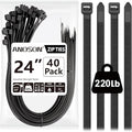 Large Zip Ties Heavy Duty Outdoor 24 inch (40 Pack), Heavy Duty Zip Ties 220 lbs, Black, by ANOSON