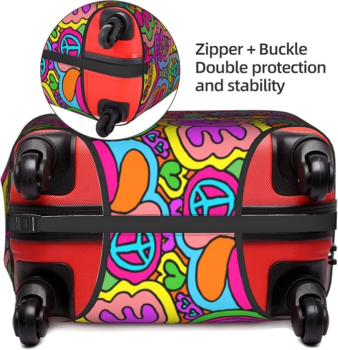 Travel Luggage Cover Suitcase Protector, Peace Sign Psychedelics Trippy Washable Elastic Stretchy Anti-scratch Travel Luggage Sleeve with Concealed Zipper for Wheeled Suitcase Fits 18-21 Inch Luggage