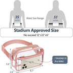 Packism Clear Fanny Pack Stadium Approved - Plus Size 35-51 inches Adjustable Strap Clear Belt Bag for Women Men Transparent Waist Bag for Concerts, Sporting Events, Pink