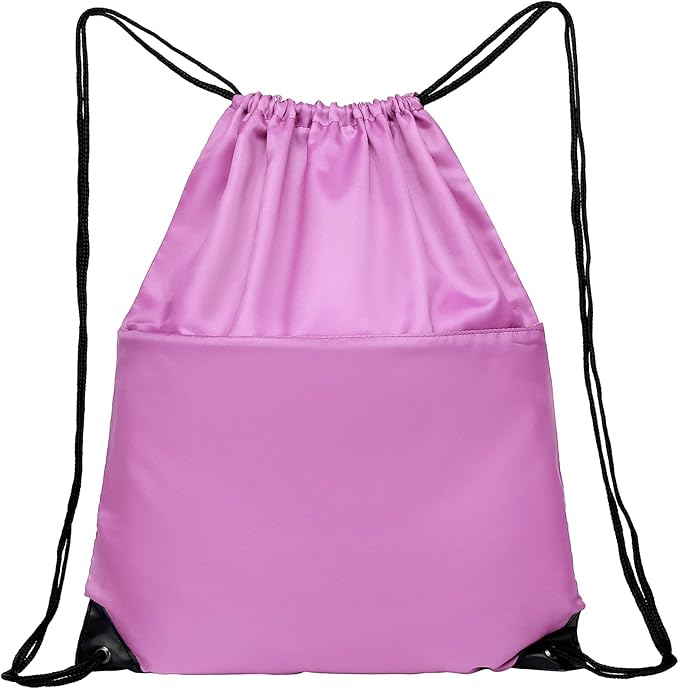 Drawstring Backpack Sports Water Resistant String Bag Sport Gym Sackpack for Women Men Large with Zipper, Pink