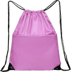 Drawstring Backpack Sports Water Resistant String Bag Sport Gym Sackpack for Women Men Large with Zipper, Pink