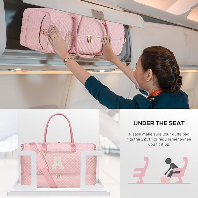 Letter Weekender Bags for Womens- Duffle Bag with Shoe Compartment Personalized Overnight Bag with Toiletry Bag Duffel Bags for Gym Hospital Bags Gift for Women Pink (Letter A)