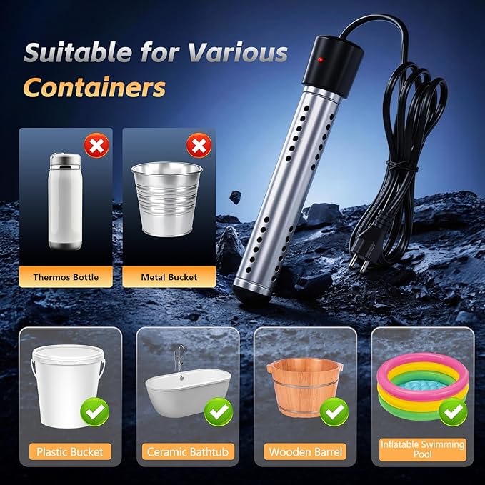 BSEED Portable Shower for Camping with Immersion Water Heater, 8000mAh Rechargeable Camping Shower with Large Capacity Foldable Bucket, Outdoor Shower for Hiking RV, Travel, Pet Bath, Car Washing