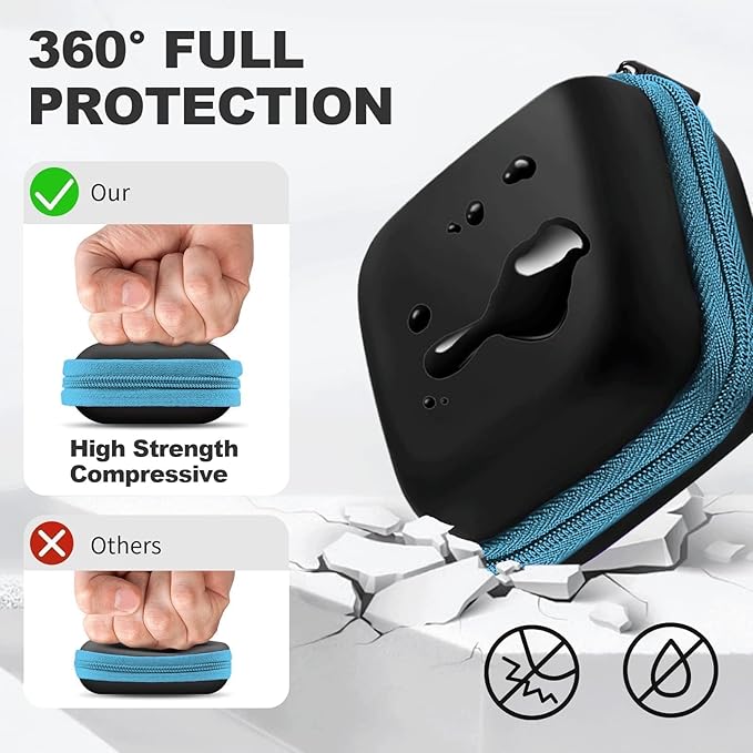Square Earbud Case Portable EVA Carrying Case Storage Bag Cell Phone Accessories Organizer with Carabiner for Earphone, Earbud, Earpieces, SD Memory Card, Camera Chips, Tech Pouch, Blue1