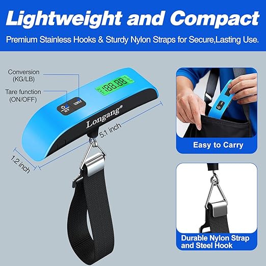 Digital Hanging Luggage Scale with Backlit for Travel, Portable Handheld Suitcase Weight Scale with Hook, 110 Pounds, Battery Included