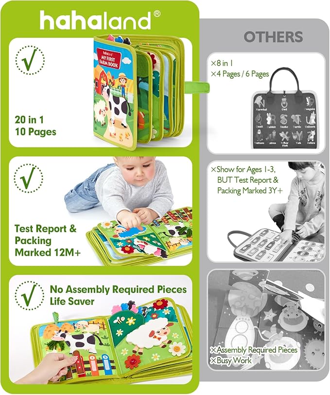hahaland Busy Book for Toddlers 1-3 - Montessori Toys Busy Board for 1 Year Old Boy Gifts Girl Toys Educational Learning Quiet Activity Books Gifts Toddler Travel Toys for One Year Old Birthday Gift