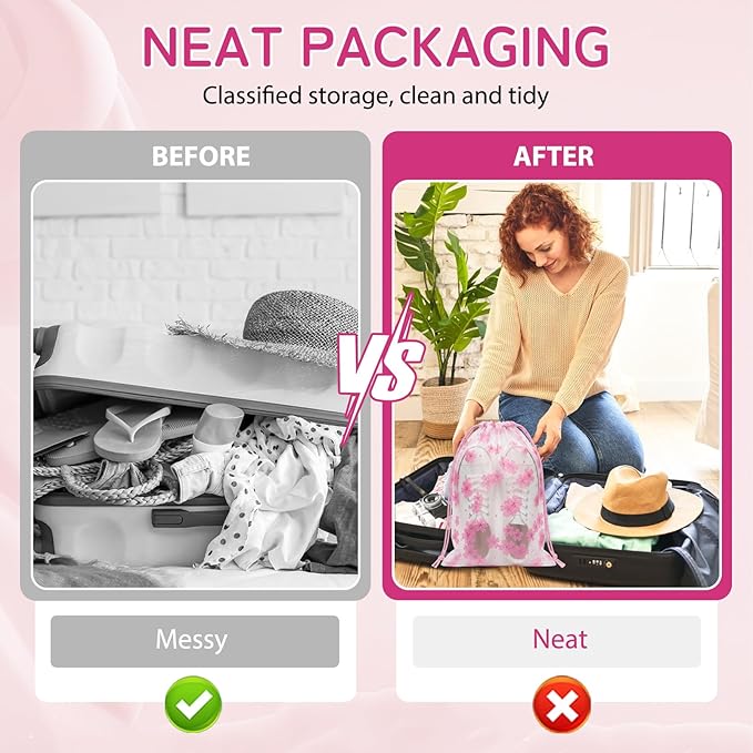 Shoe Bags for Travel, Travel Shoe Bags for Packing, Large Waterproof Portable Drawstring Travel Shoe Storage Bag Travel Essentials Women for and Men (Flowers)